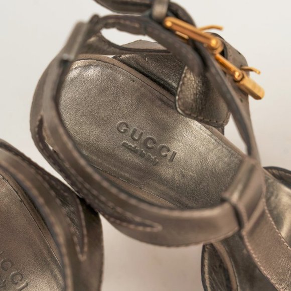 Gucci Metallic Silver Leather Platform Sandals - Picture 8 of 8